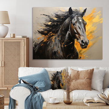 Yellow Black Horse Vibrant Yellow Equine - Yellow Horse Wall Art